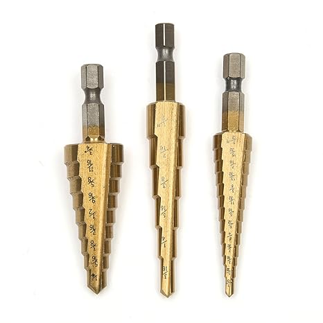 Generic 3pcs 3/16-1/2 1/4-3/4 1/8-1/2" Hight Cone Cut Set Drill Tools SAE Hex Shank HSS Titanium Coated Step Drill Bits Drill Tools Set