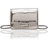 GRUMOTA Small Crossbody Purse Bag for Women,Y2K Cute Metallic Croc-Embossed Handbag with Chain Strap
