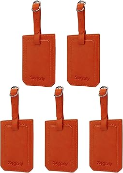 orange leather luggage tag