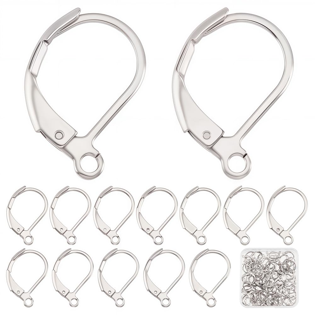 SUNNYCLUE 1 Box 100Pcs Leverback Earring Hooks 304 Stainless Steel Leverback Hooks Lever Back Ear Wires Leverbacks Earwires Leverbacks for Jewellery Making Accessories Women DIY Dangle Earrings Craft — image 1