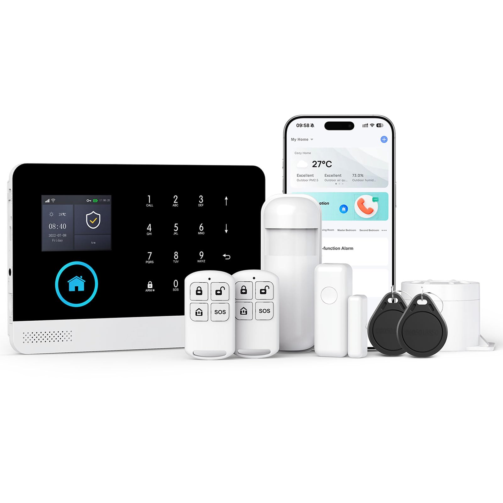 PG103 Home Security Alarm System,4G Alarm 8-Pieces-kit System with Phone APP Alert，Door/Window Sensor, Siren,Compatible with Alexa,NO Monthly Fees