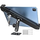 Locking Car Tablet Mount, Vehicle Anti-Theft iPad Holder, Sturdy All Metal | Heavy Duty Drill Base Truck Tablet Stand with Security Lock and Key, Compatible with 7-11" iPad Pro Air Mini, ELD, Galaxy Tab