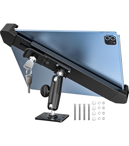 EXSHOW Security Motorcycle Tablet Mount, [W/Lock & Key] Anti-Theft All Metal Tablet Holder For Bike, UTV, ATV, Forklift, Adjustable Arm Handlebar Clamp For IPad Pro Air, Tab, Surface Go,9-14" Devices - View #12