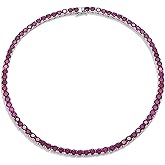 Zoryxia Ruby Red CZ Tennis Necklace for Women, Silver-Tone Brass Round-Cut Choker, Sparkly Minimalist Statement, Adjustable Length, July Birthstone-Inspired Gift
