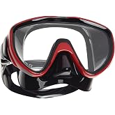 SCUBAPRO Flux Scuba Mask with Ultra Clear Single Lens and Hypoallergenic Silicone Skirt for Diving, Freediving or Snorkeling, Black/Metallic Red