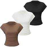 OYOANGLE Women's 3 Pack Business Casual Outfits Mock Neck Ribbed Tank Tops Work Shirts