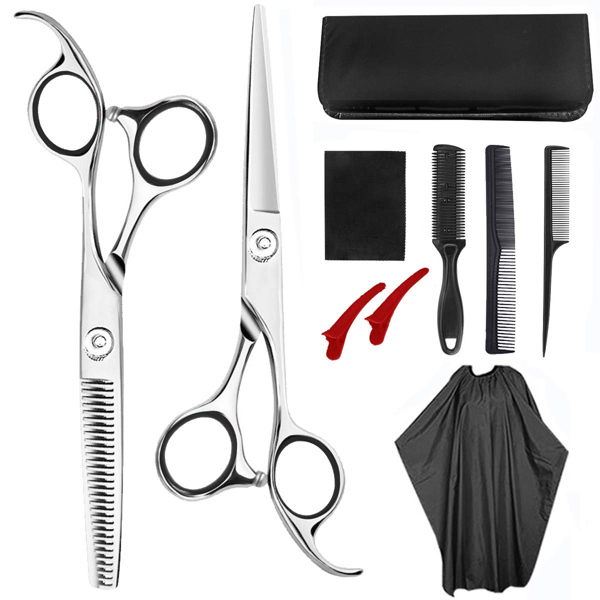 10 PCS Professional Hair Cutting Scissors 6.7inch Barber Thinning Scissors Hairdressing Shears Japanese Hair Cutting Shears Set with Cape Clips Comb for Barber Salon and Home 9010 Blue : Beauty