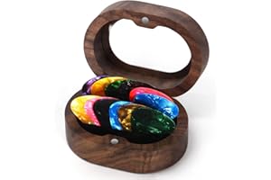DoubleCare Walnut Guitar Pick Case Set with 12 Celluloid Picks in 3 Thicknesses, Premium Guitar Pick Holder, Mini Jewelry Box, Guitar and Bass Gift for Son, Mother, Father, Friend, Teacher
