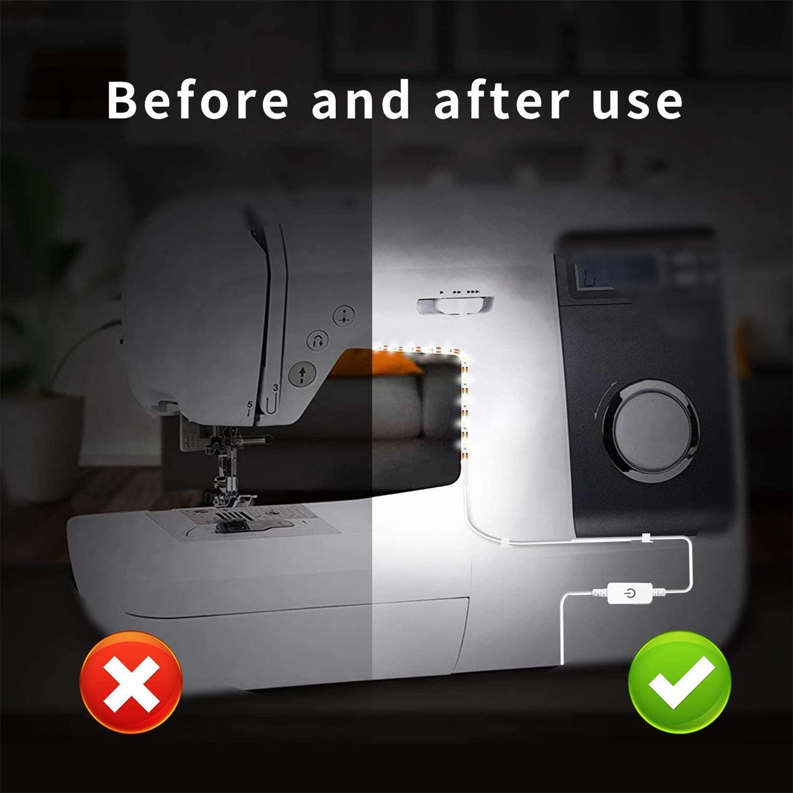 GIPOYENT Sewing Machine Light Strip, 11.8 in Sewing Machine Light Strip and 6.56ft USB Cable with Touch Adjustment for Sewing Machines(1PC)