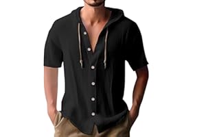 xoxingysm Mens Long Sleeve Linen Shirts Hooded V Neck Button Up Hoodies Casual Vacation Hawaiian Beach Yoga Hippie Shirts