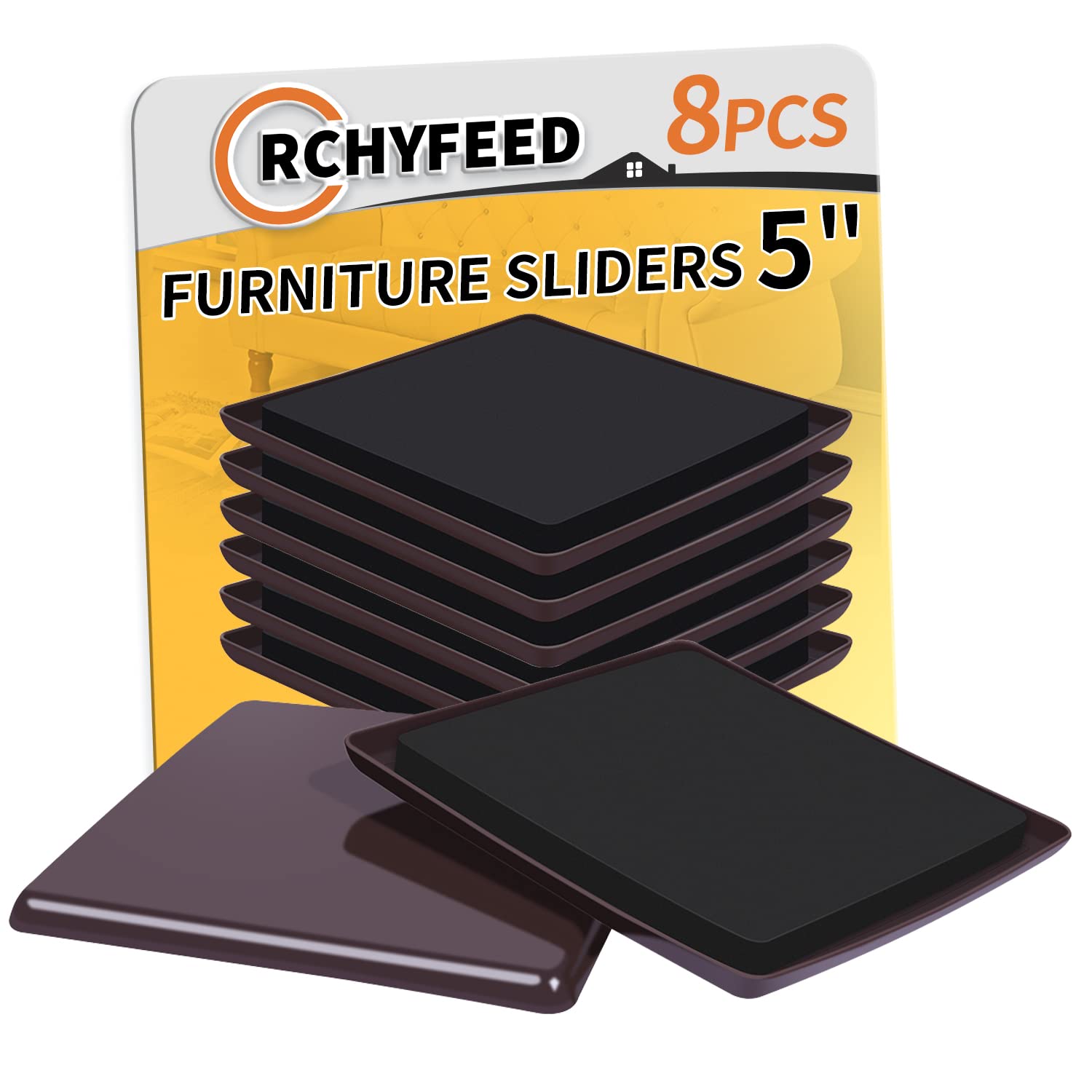 RCHYFEED Furniture Slider for Carpet 5 inch, 8 Pcs Reusable Furniture Sliders and Gliders Heavy Duty, 127mm Square Furniture Pads for Effortlessly Moving Heavy Furniture, Protecting Carpets and Floor