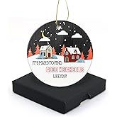 It's Hard to Find Good Neighbors Like You Christmas Ornament 2025 Round Christmas Tree Ornaments Keepsake Gifts for Neighbors Home Decor Flat Circle Ceramic Ornament 3inch with a Gift Box