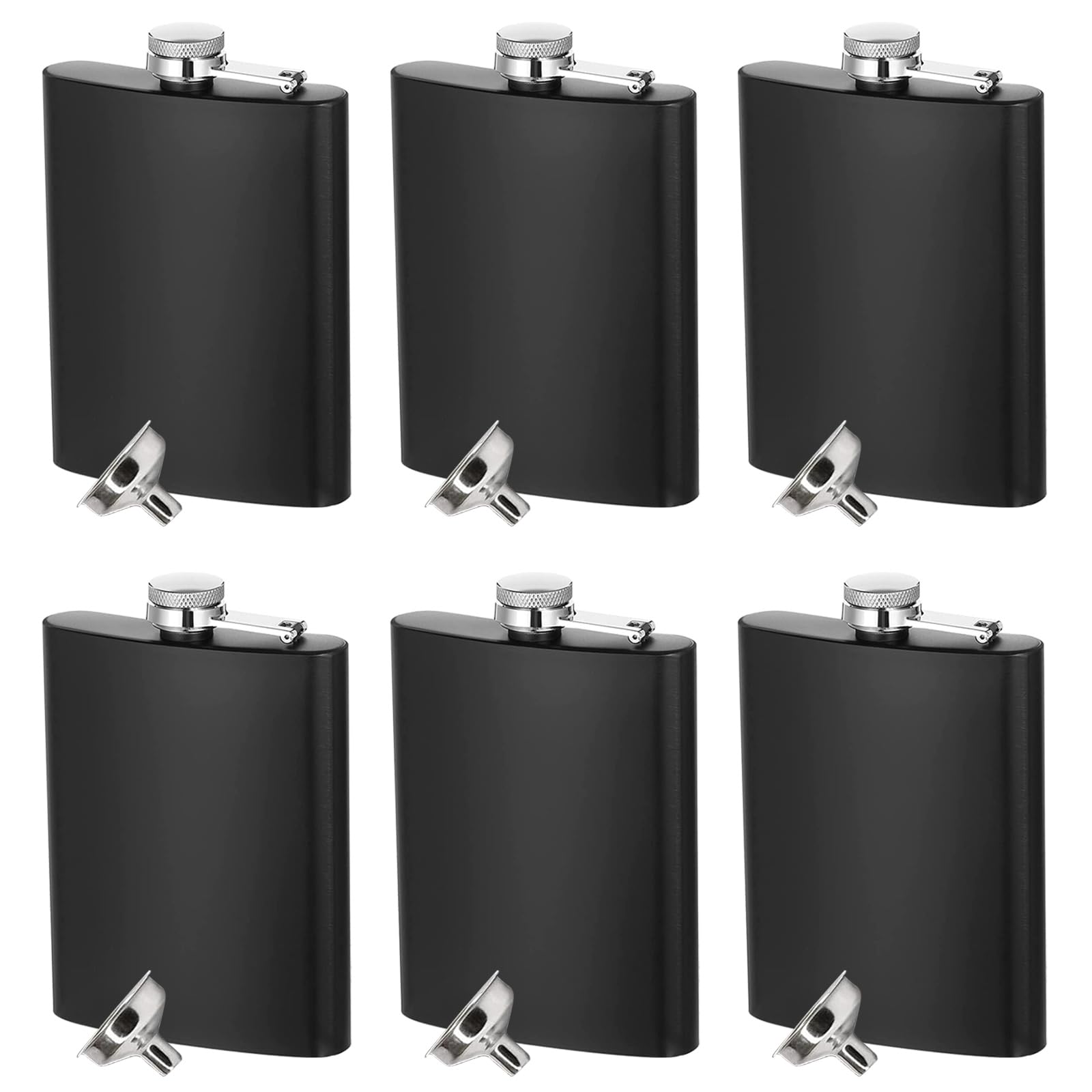6 Pack Hip Flask for Men, 8 oz Portable Pocket Hip Flasks, Stainless Steel Leakproof Flasks with Funnel, Matte Black Liquor Flask for Groomsmen, Women, Camping, Hiking, Outdoor Activitie