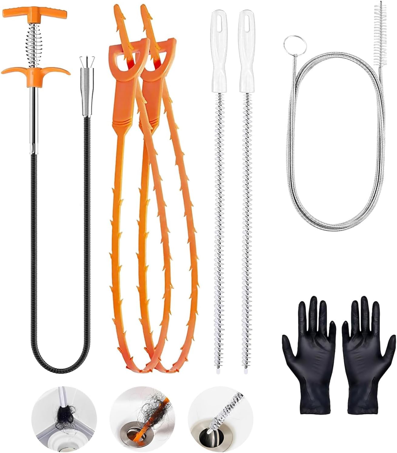 Photo 1 of 63 Inch Drain Snake Hair Drain Clog Remover Tool, Flexible Sink Snake Drain Cleaner Tool Set, Plumbing Snake for Toilet Sewer Shower Kitchen Bathroom Tub Clogged Hair Removal Cleaning Tool Set