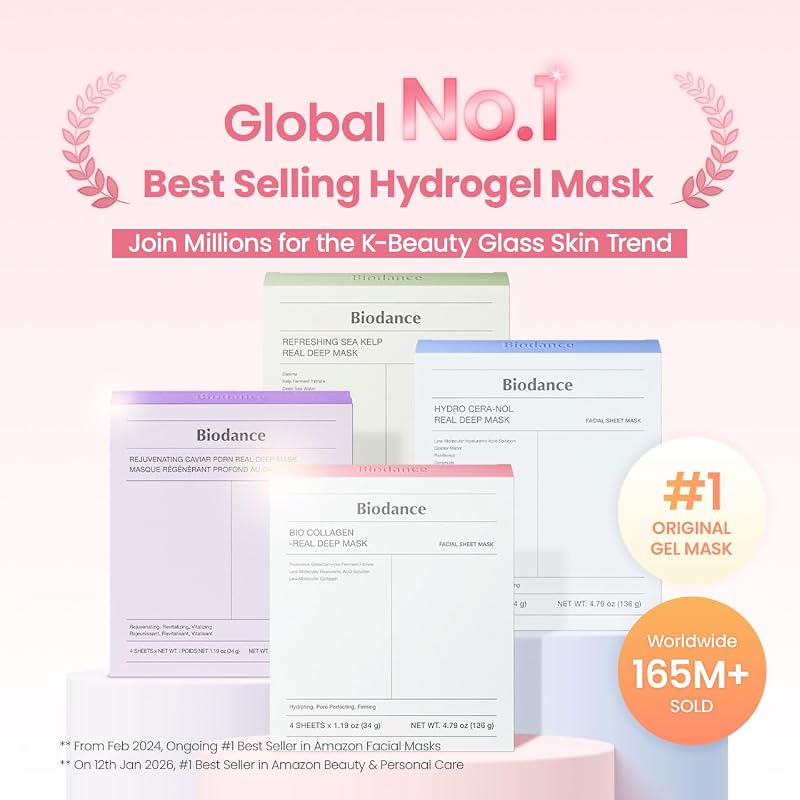 Bio-Collagen Real Deep, Masque Visage Hydrogel au Collagène, Masque de Nuit Hydratant, Soin des Pores et de l’Élasticité, K-Beauty Coréenne, 4 Masques