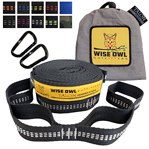 Wise Owl Outfitters Hammock Straps By Combined 20 Ft Long, 38 Loops W/2 Carabiners - Easily Adjustable, Tree Friendly Must Have Gear For Camping Hammocks Like Eno White Stitching