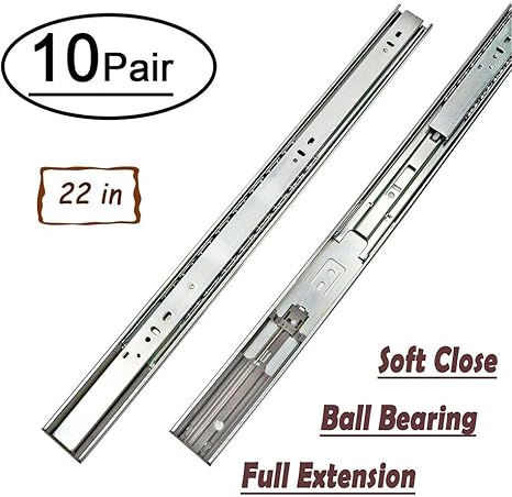 10 Pairs 22 Inch Full Extension Drawer Slides Soft Close Ball