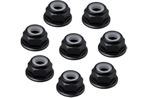 HobbyPark Aluminum M4 4mm Flanged Nylon Lock Nuts for 1/10 Scale RC Car Truck Buggy Crawler Wheels(8-Pack) (Black)