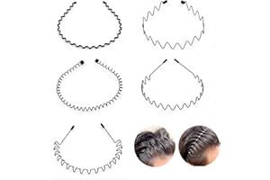 Nivofu 5pcs Metal Headband for Men Women, Unisex Black Wave Spring Sports Hair Band, Hair Hoop Non-slip for Home Outdoor Hair