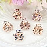 6 PCS 0.7 Inch Hair Clips for Thin Hair, Small Size Non-slip Matte Claw Clips Women, Double Row Teeth Jaw Clips with Crystal (Butterfly A)