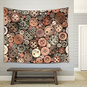 Random Color Buttons Seamless Vintage Pattern Tile - Fabric Wall Tapestry Home Decor - 51x60 inches