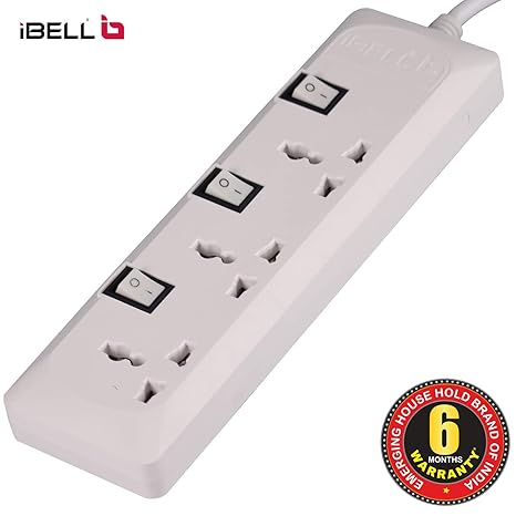 iBELL 3 Way Spike Guard (Extension Cord) with Individual Switch & 5 Meter Cable (White)