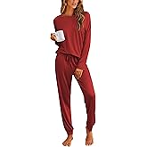 Ekouaer Pajamas Womens Long Sleeve Pj Set 2 Piece Loungewear Soft Comfy Sleepwear with Jogger Pants S-XXL