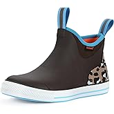Showave Women's 6 Inch Ankle Deck Boots Waterproof Rain Footwear Rubber Mud Boots for Fishing Gardening Farming