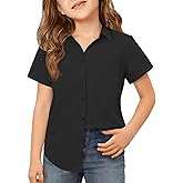 Haloumoning Girls Button Down Shirts Kids Summer Short Sleeve Dress Shirts School Uniform Blouse 5-14 Years