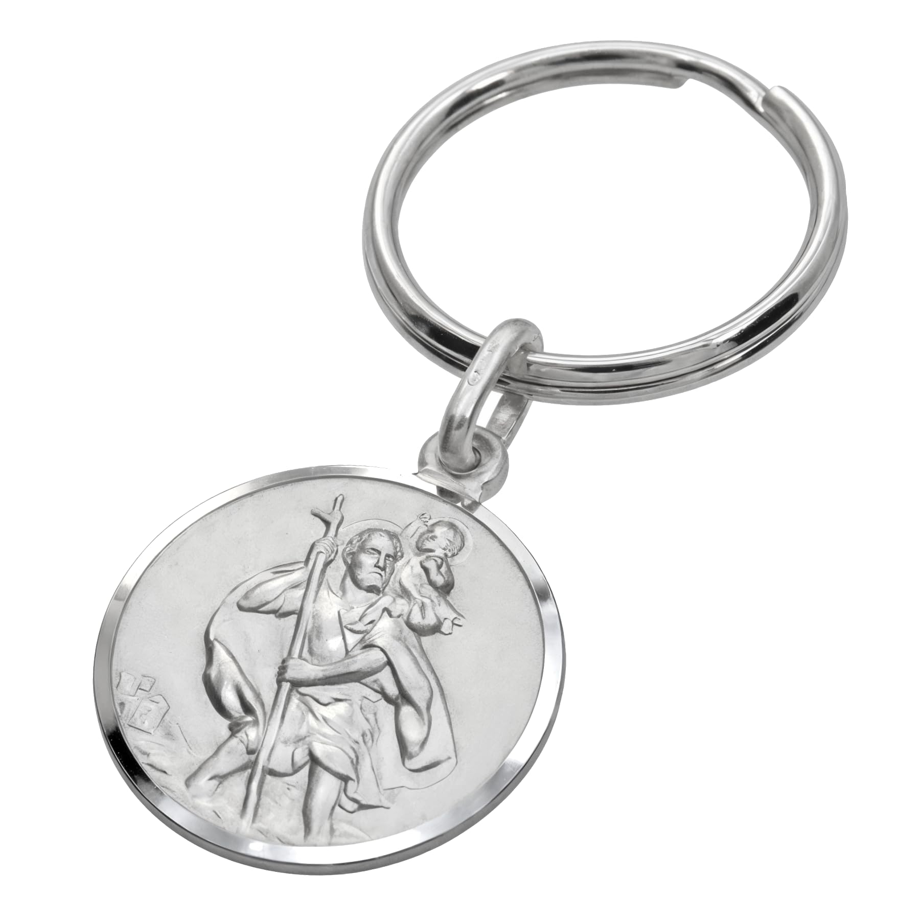 Alexander Castle 925 Sterling Silver St Christopher Keyring for Men, Reversible Car Keychain, Key Fob Key Chain with Jewellery Gift Box