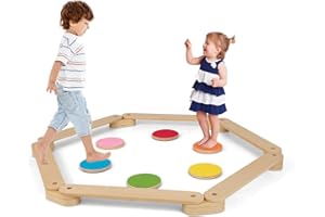 INFANS Wooden Balance Beam for Kids Toddler, Stepping Stones, 12 Piece Obstacle Course for Playroom Indoor Outdoor, Gymnastic