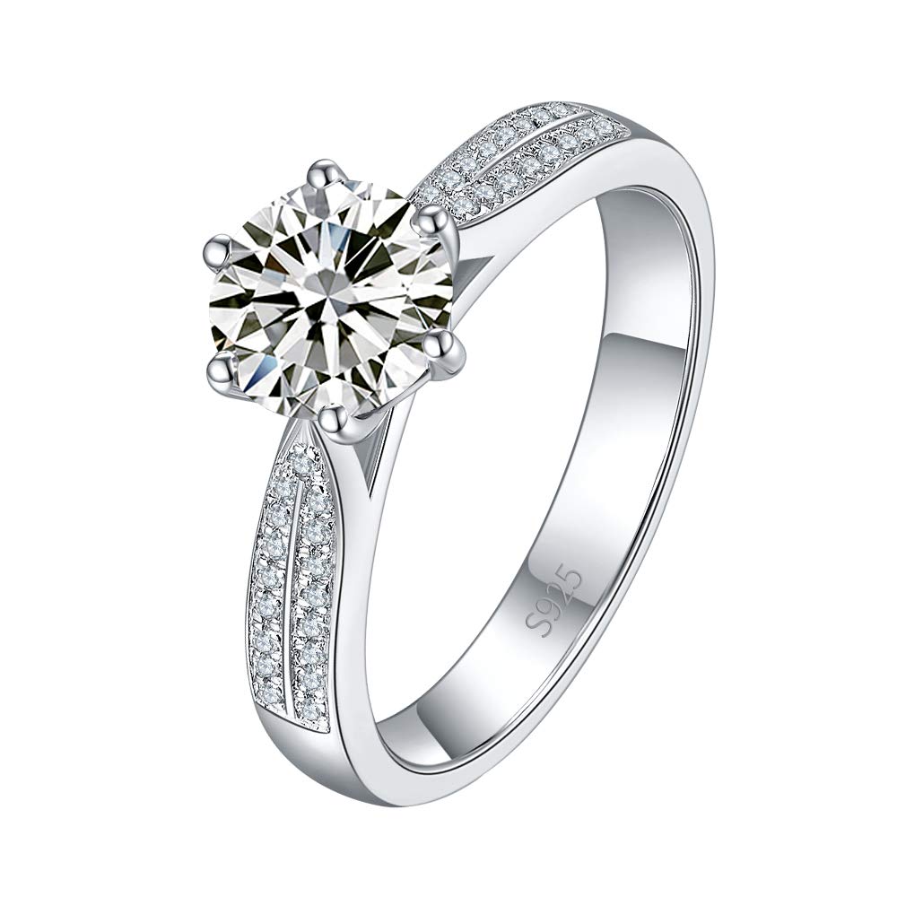 Bonlavie 4.5ct 5A Cubic Zirconia Solitaire Promise Forever Eternity Engagement Wedding Rings for Women 925 Sterling Silver Women Rings Size J 1/2
