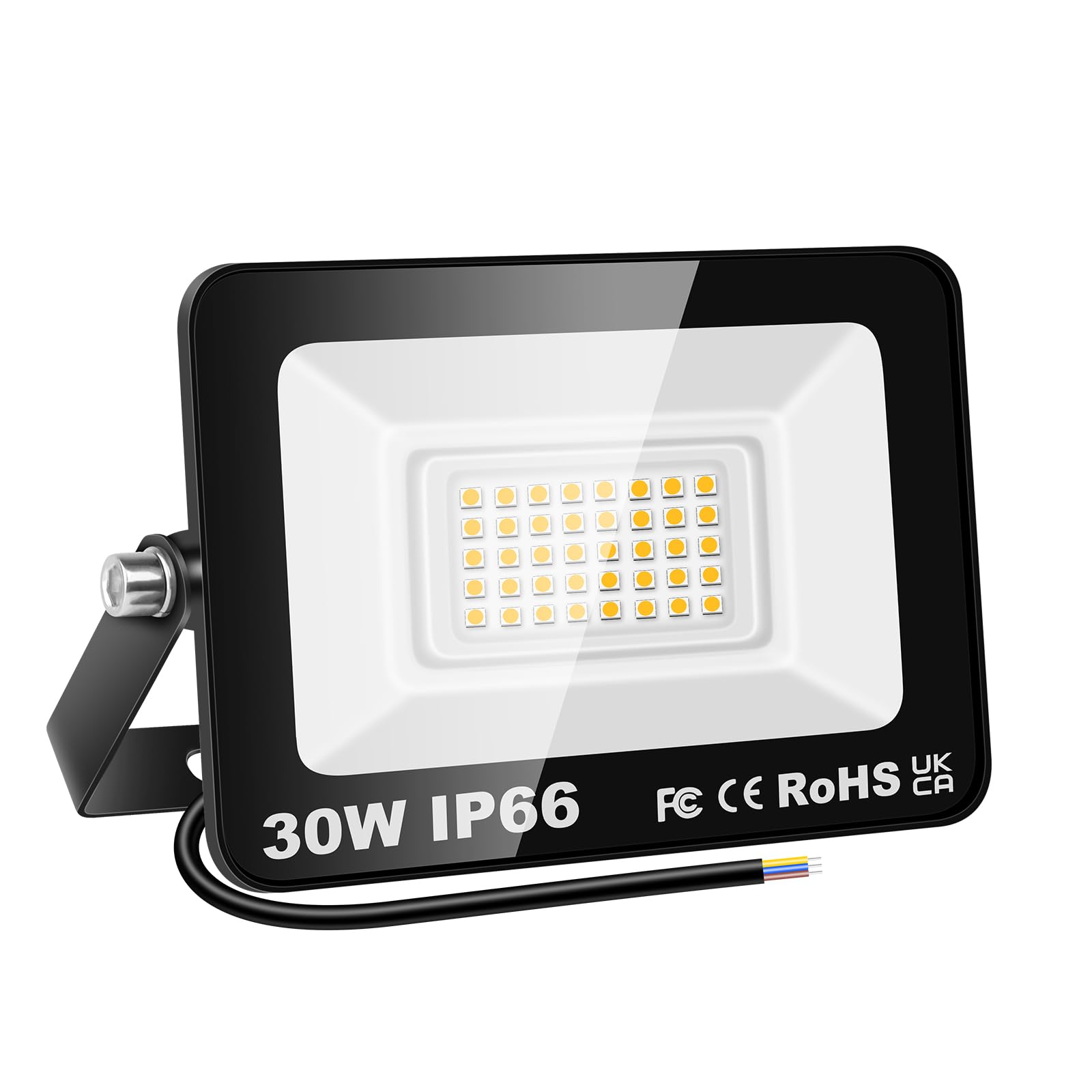 RIGIDON 30W LED Flood Light Outdoor 3000LM Super Bright Outdoor Lights 3000K Daylight Warm White IP66 Waterproof Security Lights for Garden, Garage, Yard, Sports Ground, Patio (Warm White, 30W)
