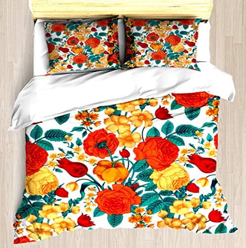 KANGSEA Tropical Palm Leaves Classic Duvet Cover Set Unique Printed Exclusive Designed Pattern Comforter Bedding Cover Pillow Shams 3 Piece Bed Duvet Cover Queen/Full