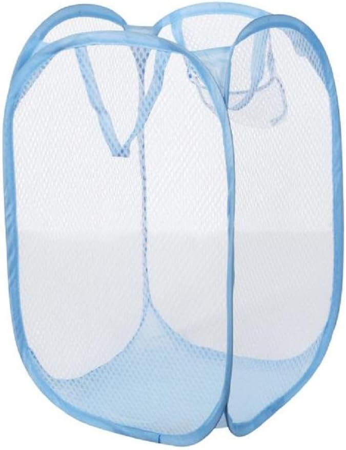 Used Clothing Storage Basket Webtrans Foldable Pop Up Washing Laundry Basket Bag Hamper Mesh Storage (Blue)
