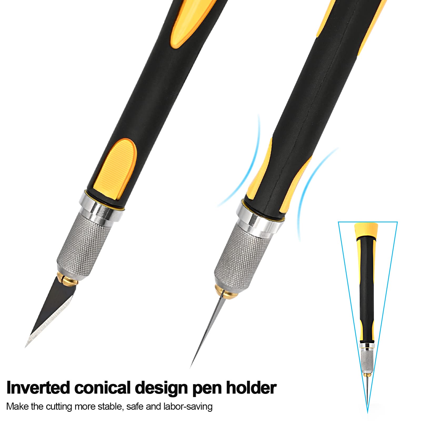 EHDIS Bastelmesser Skalpell Set, mit Softgriff inklusive, mit 10 Ersatzklingen mit einem Rostschutz-Ölfilm beschichtet, Carving Craft Messer, Cuttermesser, Skalpell Basteln, Gelb 3