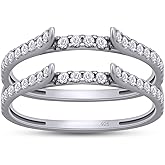 Cathedral Enhancer Guard Ring for Women Round Lab Created Moissanite or Lab Grown Diamond Wedding Stackable Band in 14K Gold Plated 925 Sterling Silver Jewelry Gift for Her