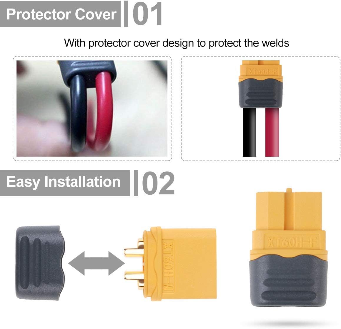 GTIWUNG 10 works XT60 Plug Connector Male Female, XT60H Upgraded XT60 Sheath Housing Connector Plug for RC Lipo Battery RC Model - Image 5