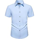 Manwan walk Men's Short Sleeve Casual Button-Down Solid Slim Fit Business Formal Shirts