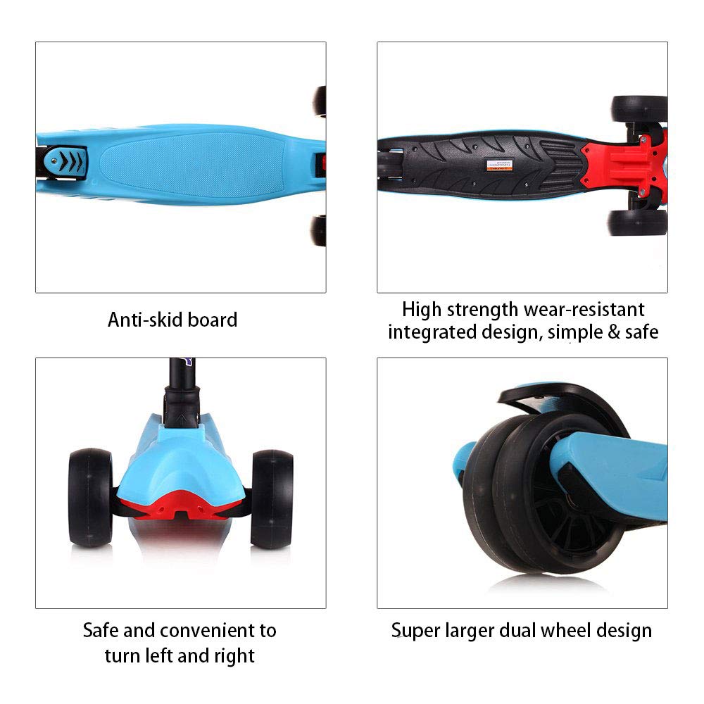 67i Kids Scooter Foldable Scooter for Kids 3 Wheel Toddler Scooter 4 Adjustable Height with PU Flashing Wheel Lean to Steer Kids Boys Girls Birthday Gift for Children from 2 to 12 Years Old