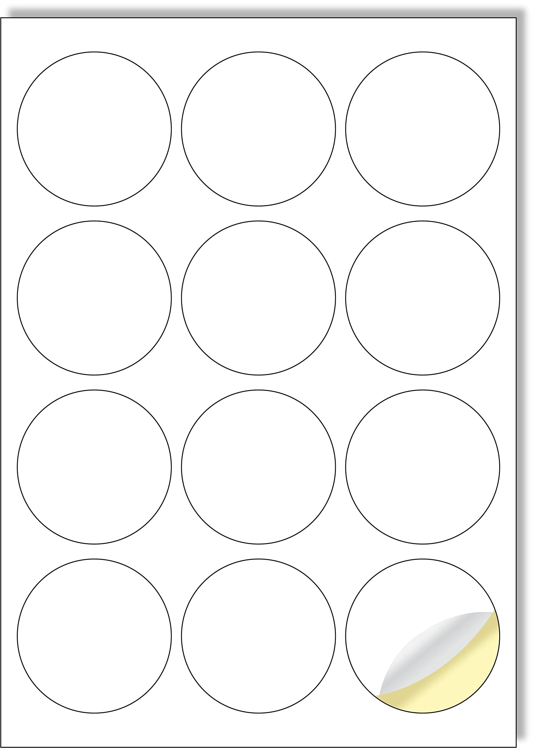 Creavvee 12 Round Label per Sheet, 25 A4 Sheets, Printable White Sticker Paper Labels for Laser/Inkjet Printers Made in Europe - Sticker Size Round 63mm