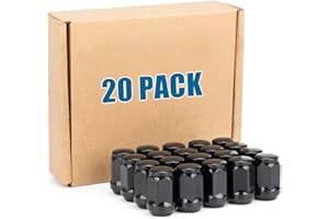 JiiinMiiin 20pcs M12x1.25 Black Lug Nuts, 12mmx1.25 Wheel Nuts with 19mm(3/4") Hex Tuner, 1.38" Length with Cone Seat.