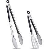 Joinkitch Kitchen Tongs, Stainless Steel Cooking Tongs Set 2 Pack (12-inch.9-inch) with Heat Resistant Handle for Kitchen Out