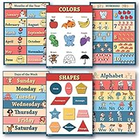 6 Educational LAMINATED poster teaching charts for classrooms early education for learning Alphabet Abc, days of the week, shapes, counting chart, months of the year chart, colors edu (18x24)