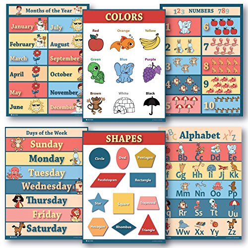 6 Educational Poster Pack GLOSSY Charts For Classrooms Early Education