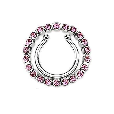 beyoutifulthings KRISTALL-RING FAKE Brustwarzen-piercing Intim-piercing Brust-piercing Nippel-piercing SILBER ZIRKONIA PINK A