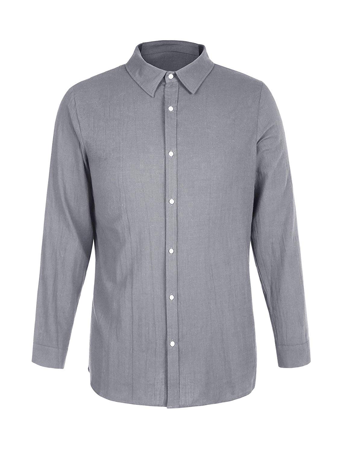 ThusFar Men\'s Button Up Linen Shirts - Summer Long Sleeve Button Down Hippie Shirts X-Large Grey