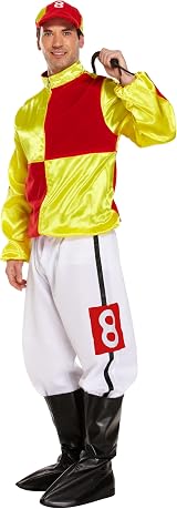 HENBRANDT Adult Men’s Red Yellow Horse Jockey Outfit with Peak Cap