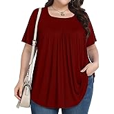 PEVRL Plus Size Tops for Women Summer 2026 Short Sleeve Shirts Tunics Square Neck Casual Loose Blouses 1X-5X