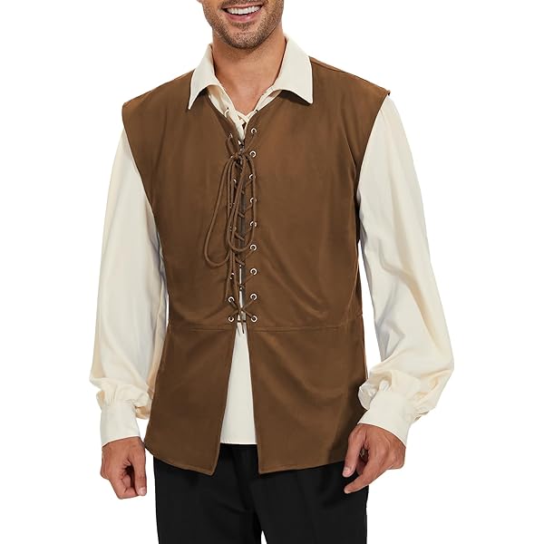 Gilet à Lacets Vintage Sans Manches Inhzoy Homme Renaissance Médiéval Gilet Pirate Déguisement Halloween Costume Carnaval Vintage